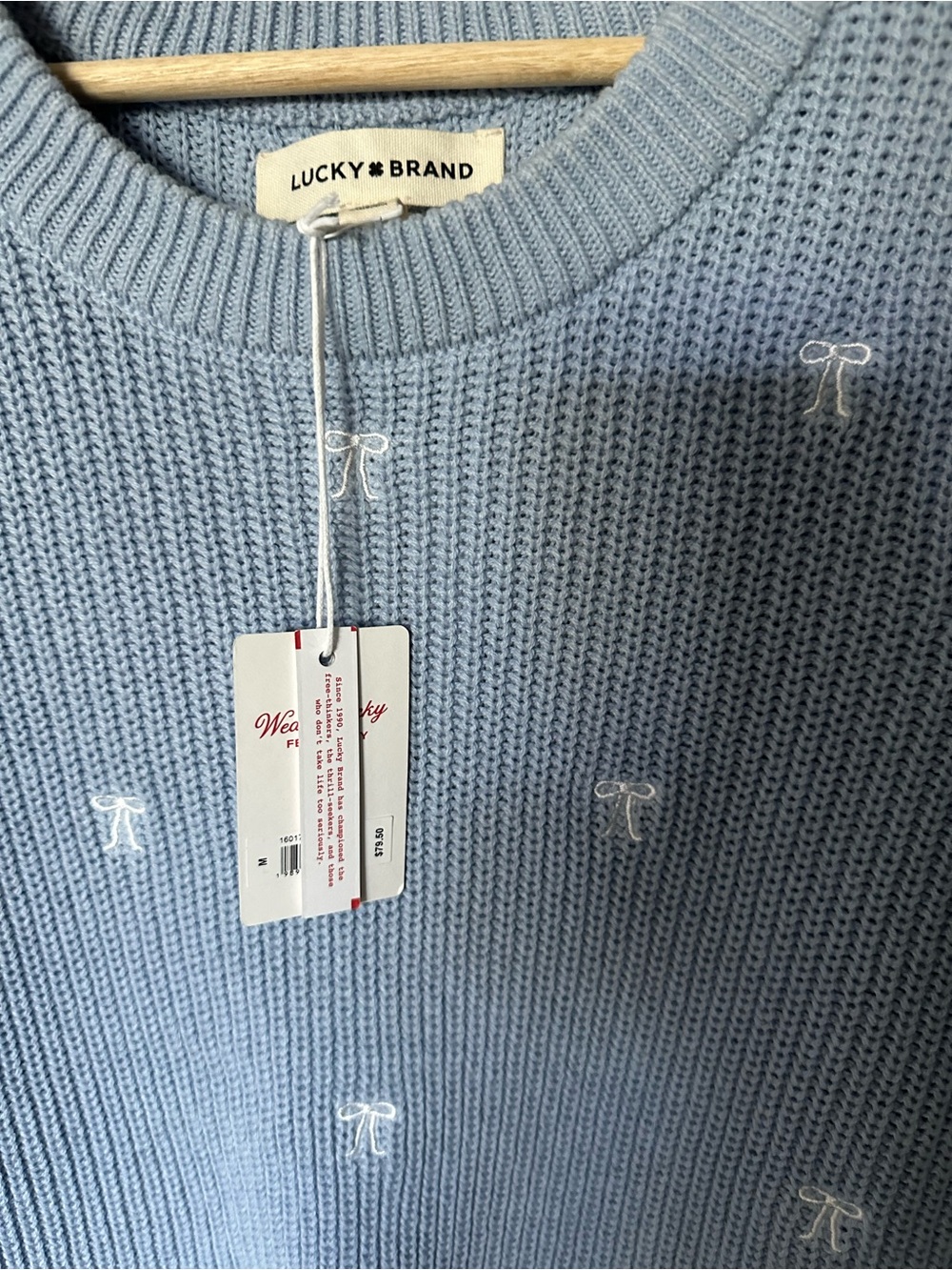 Lucky Brand light Blue Short-Sleeve Knit Sweater with Subtle Embroidery - Picture 4 of 4